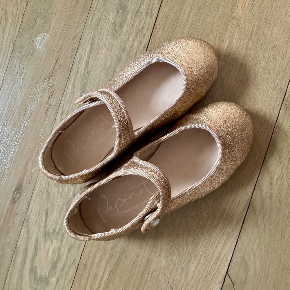 Papanatas Toddler Girls Gold Glitter Leather Shoes Mary Jane size EU 23